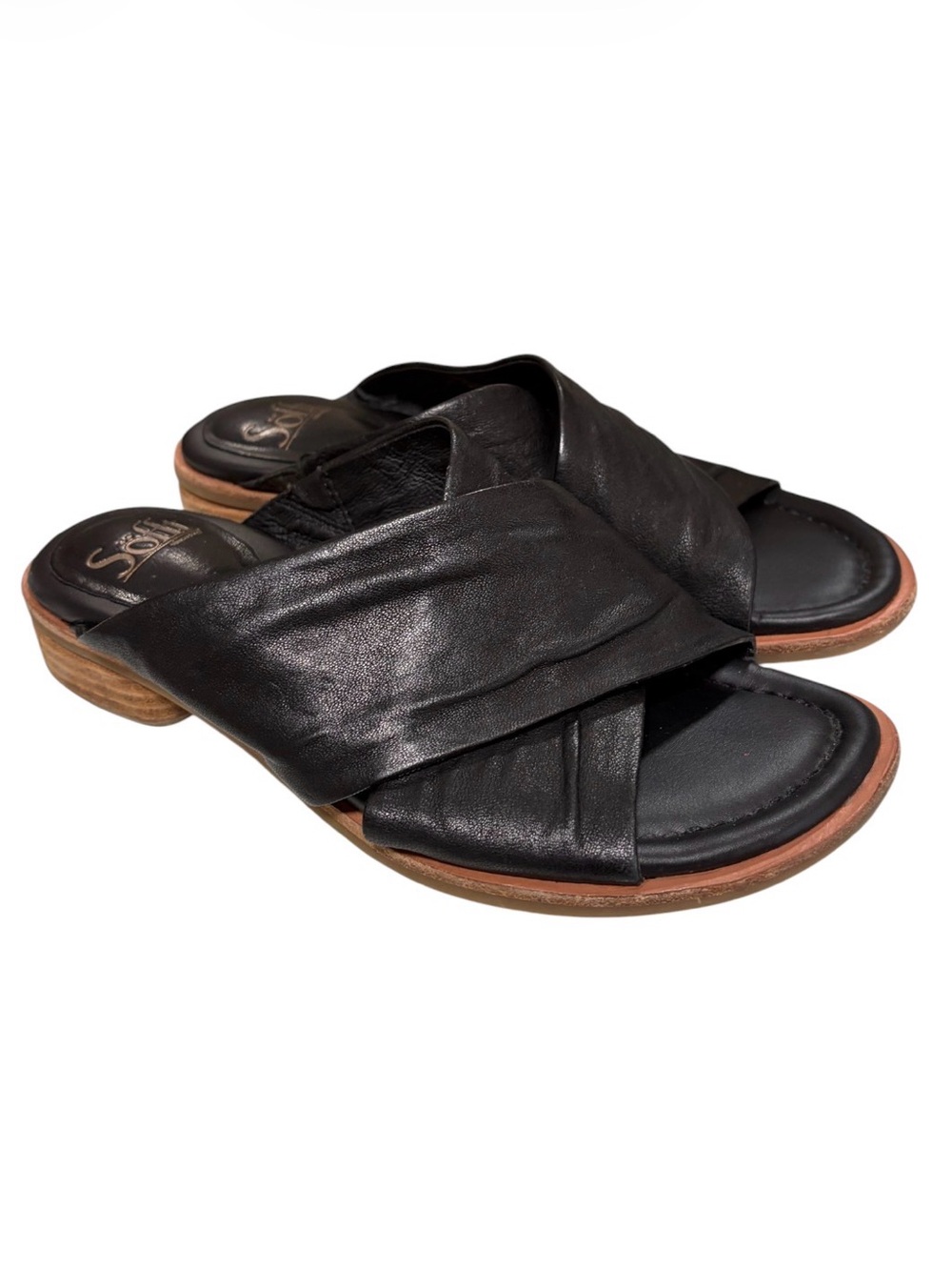 Sofft Fallon Black Leather Cross Slide Sandals Size 8